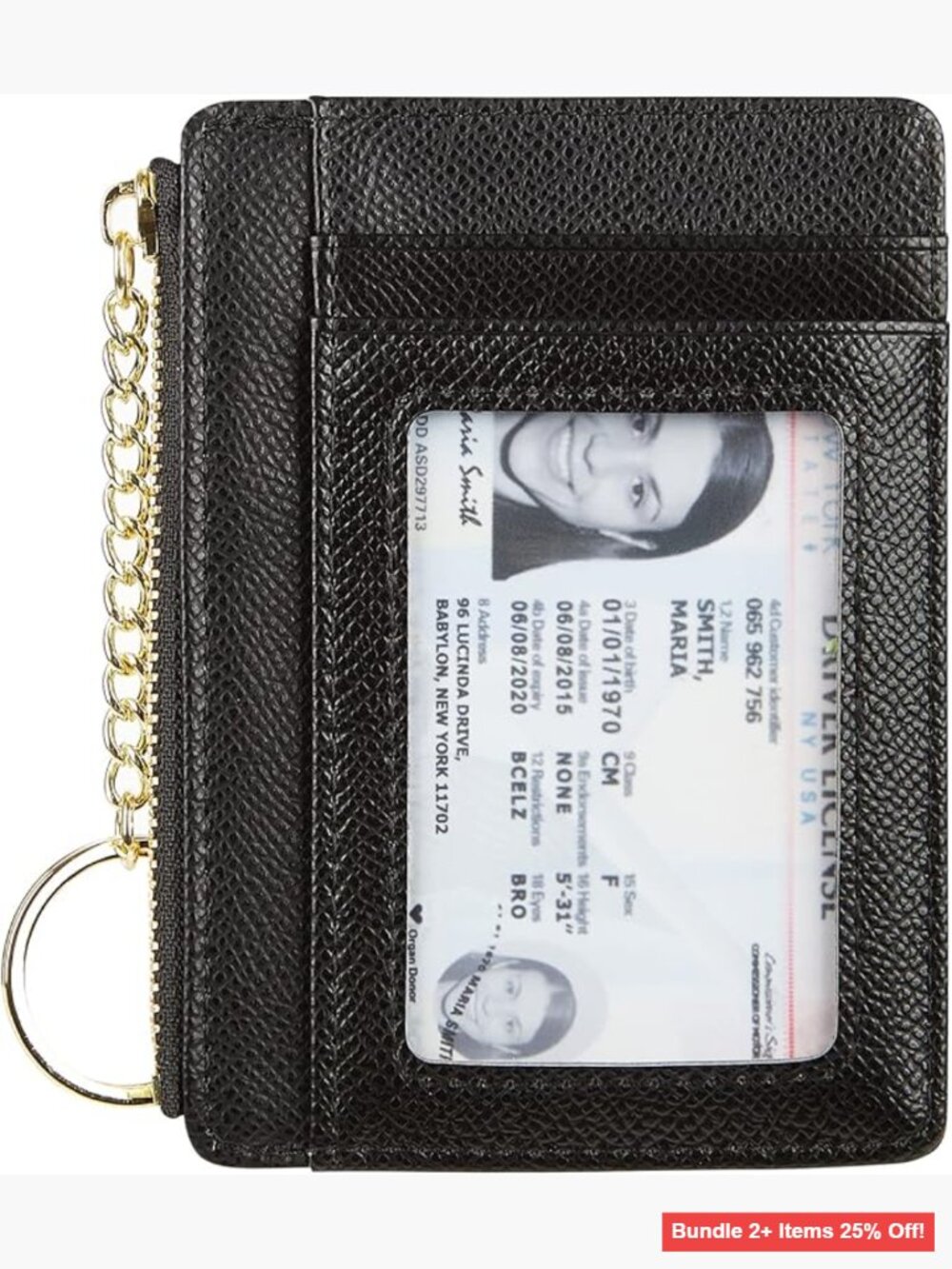 Slim Minimalist Card Holder Wallet with ID Window Keychain Front Pocket